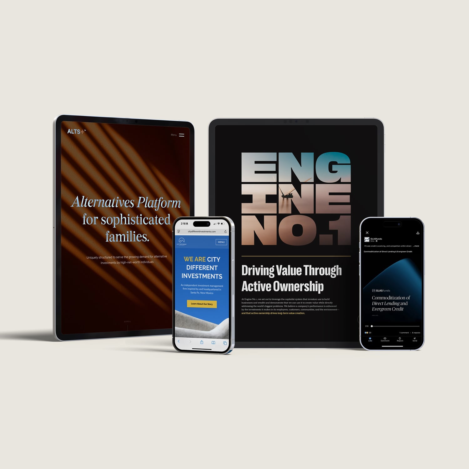 Van York Agency pitch deck design examples on devices